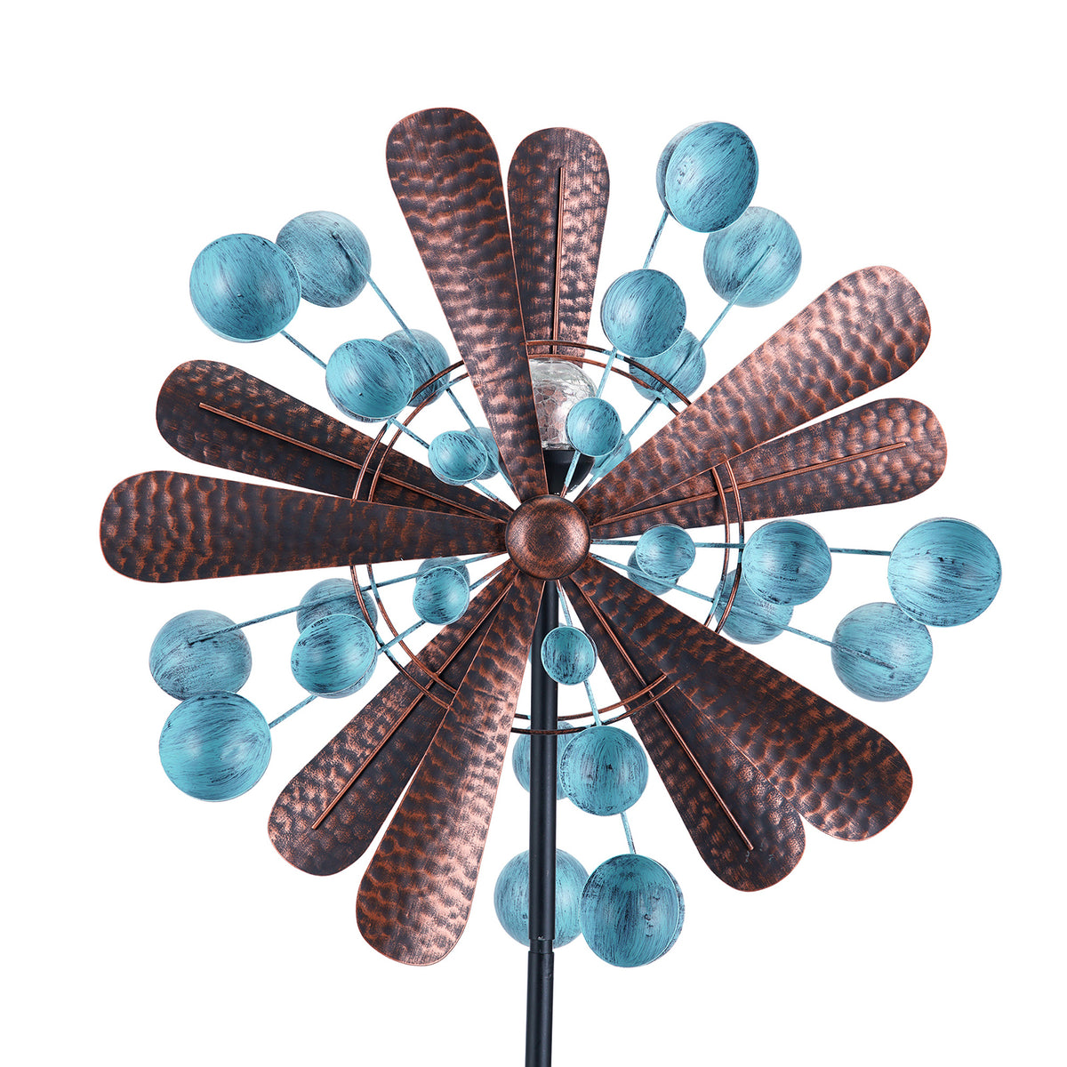 Blue&Brown 84 inch Solar-Powered Metal Wind Spinner K453