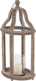 Rustic Wood and Glass Candle Lantern, 10W x 29H, Brown Z753