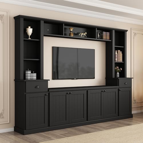 Black TV Stand Set with Storage Cabinets, Drawers and Shelves U870202