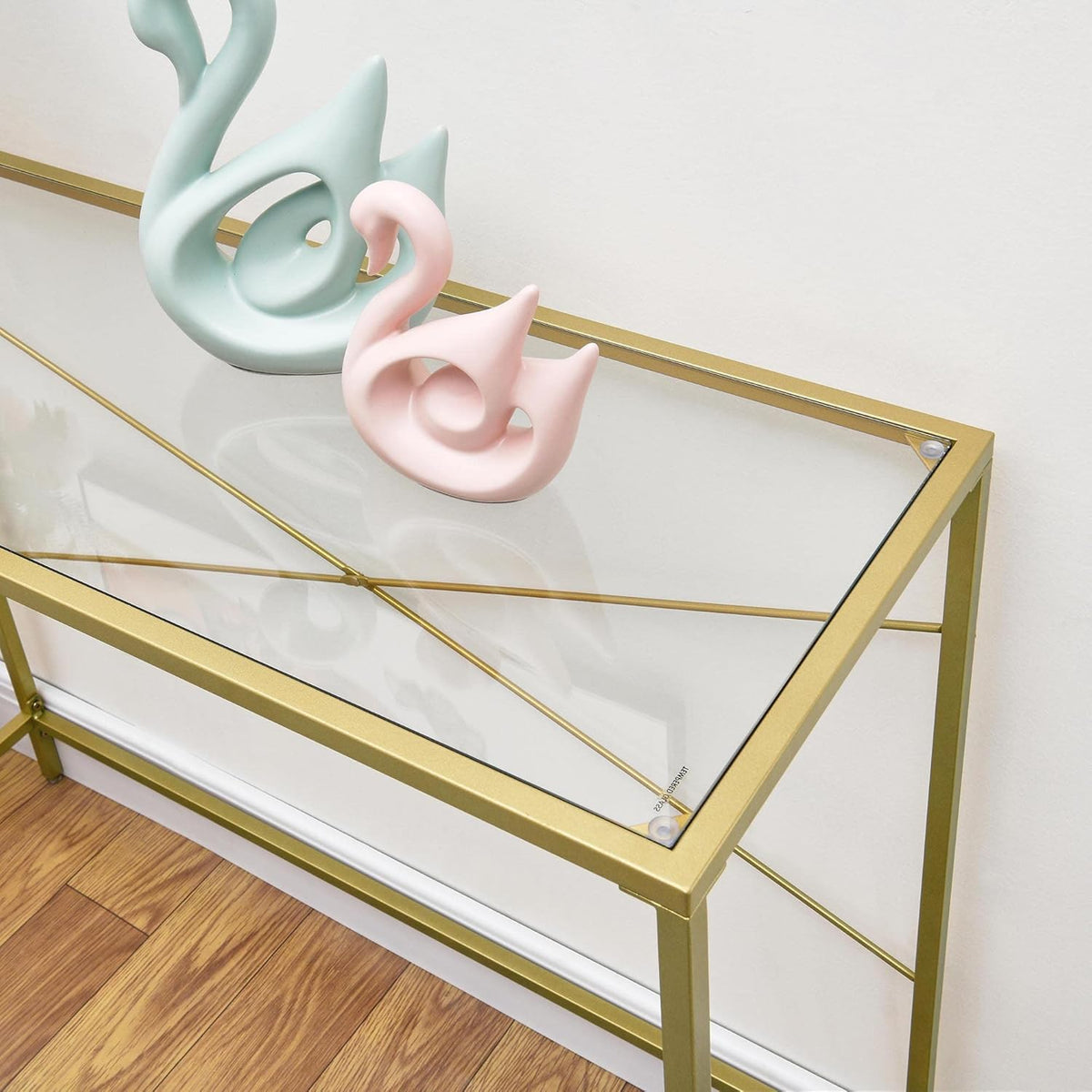 Gold 39.37" Tempered Glass Top Narrow Console Table with Metal Frame K6575