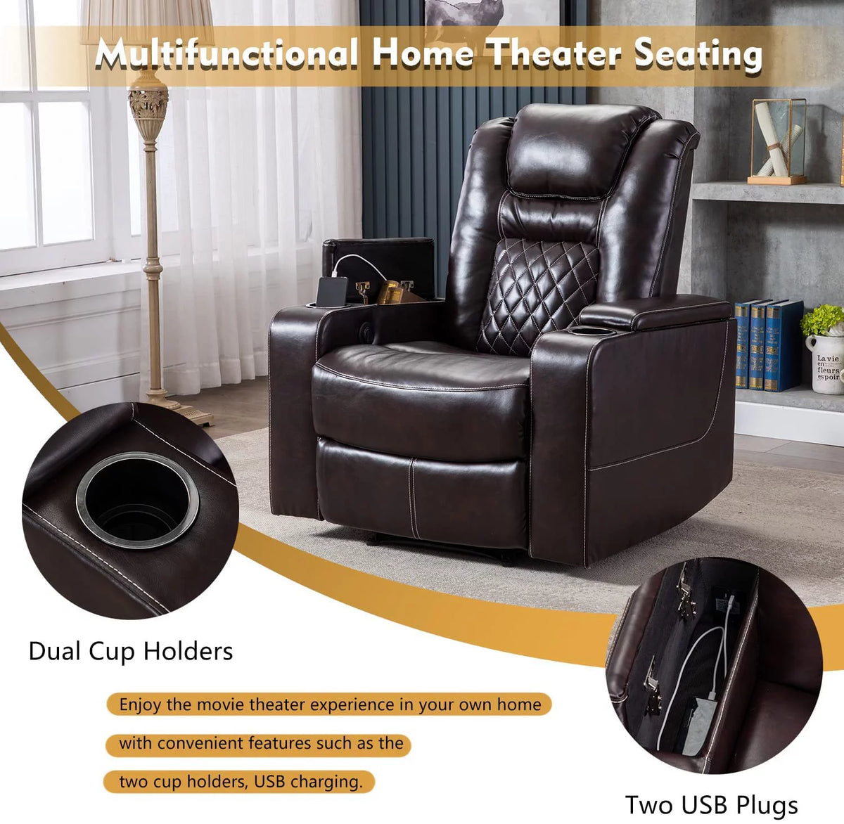 Brown Leather Power Recliner Chair K5730