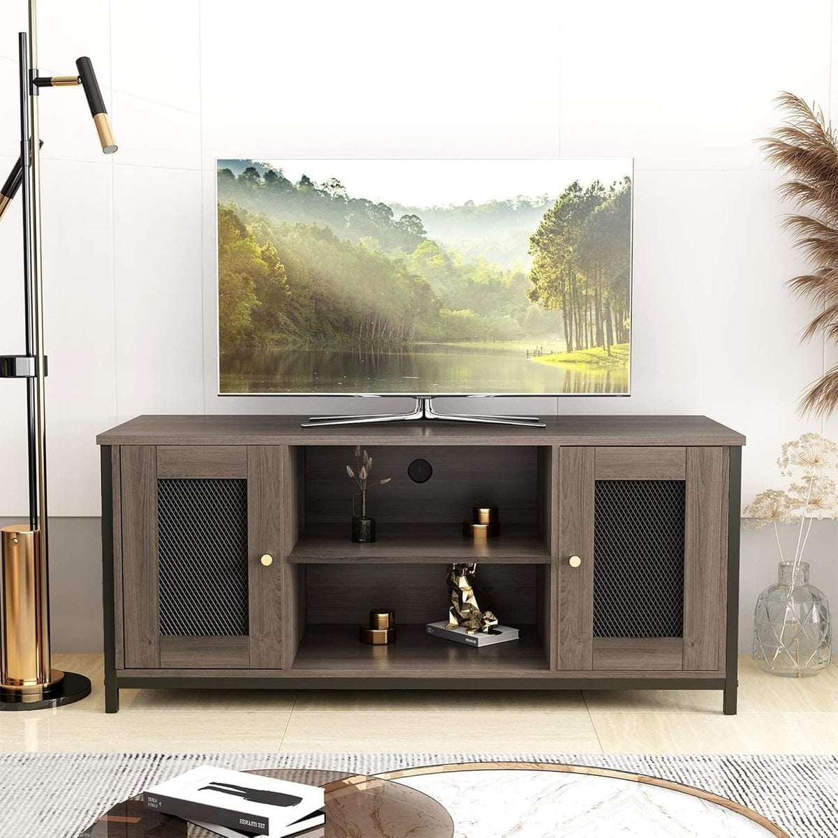 Brown Walnut Entertainment Center Stand with Storage Y2166