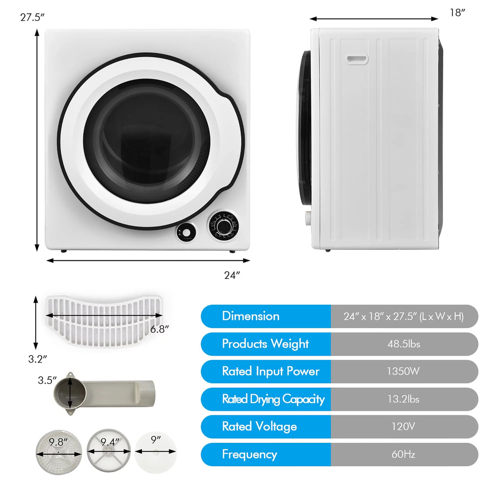 1350W Electric Compact Laundry Dryer 13.2 LBS H5619