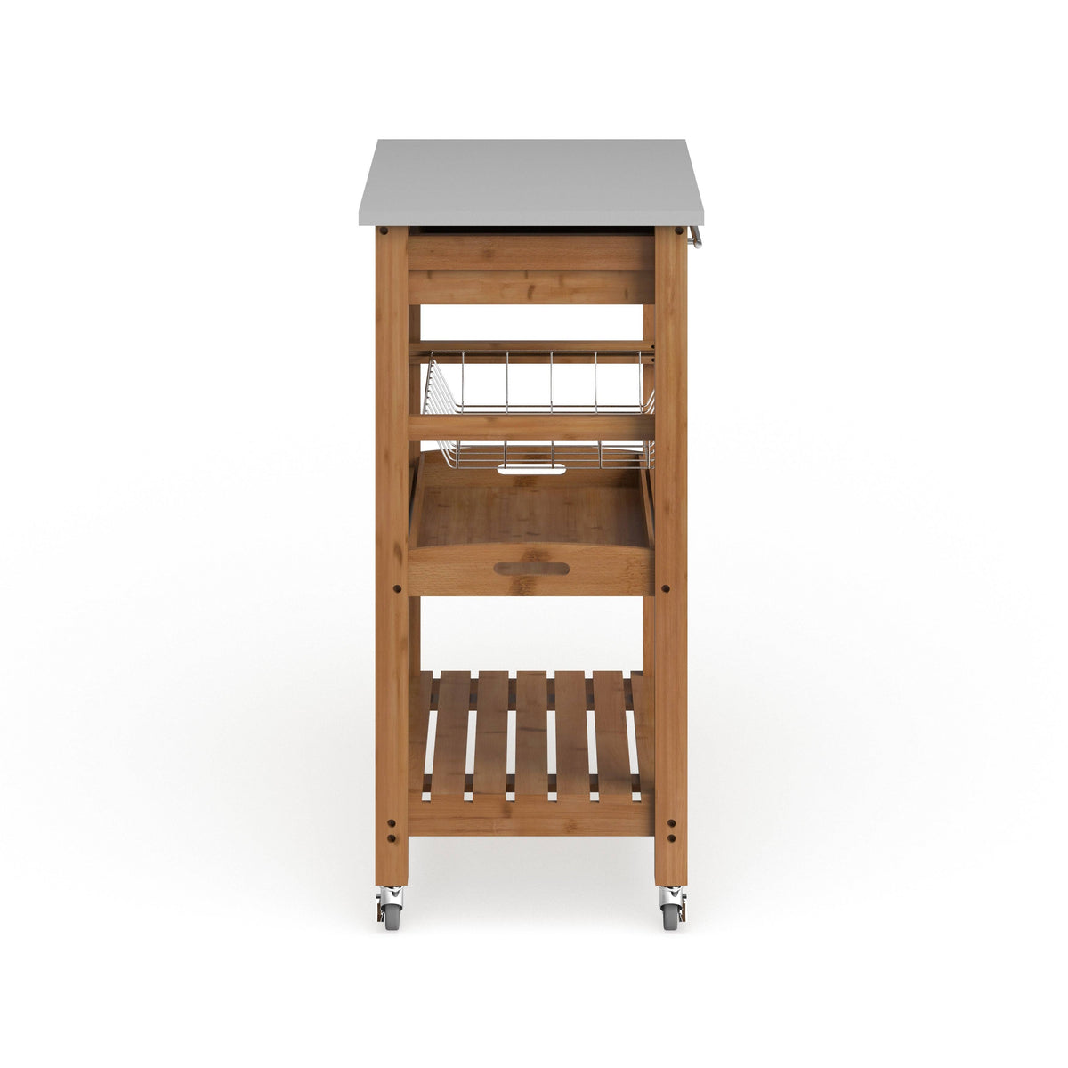Bamboo Kitchen Cart with Stainless Steel Top T85603