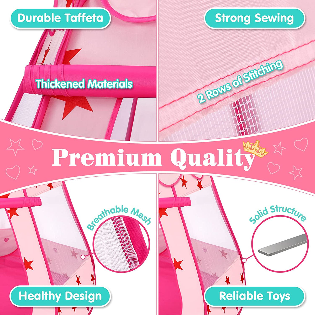 Princess Pop Up Tent with Star Lights and Portable Bag P209752