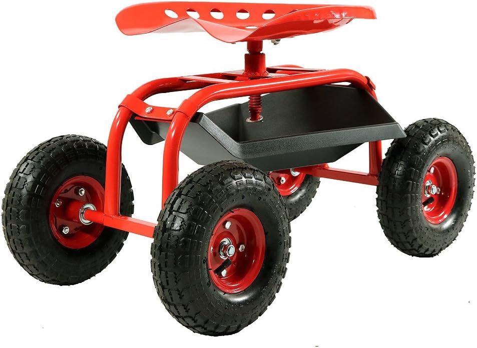 Red Rolling Garden Cart with 360 Swivel Seat N66920