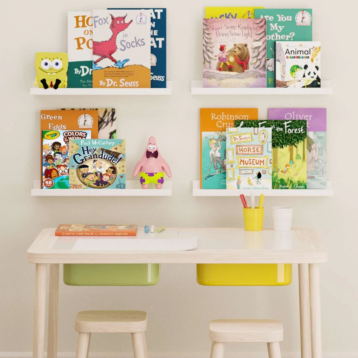 17" Kids Wall Shelves Floating Bookshelf Picture Ledge, Set of 4 A549769