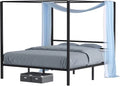 Queen Size Black Metal Canopy Bed Frame with Headboard V543458