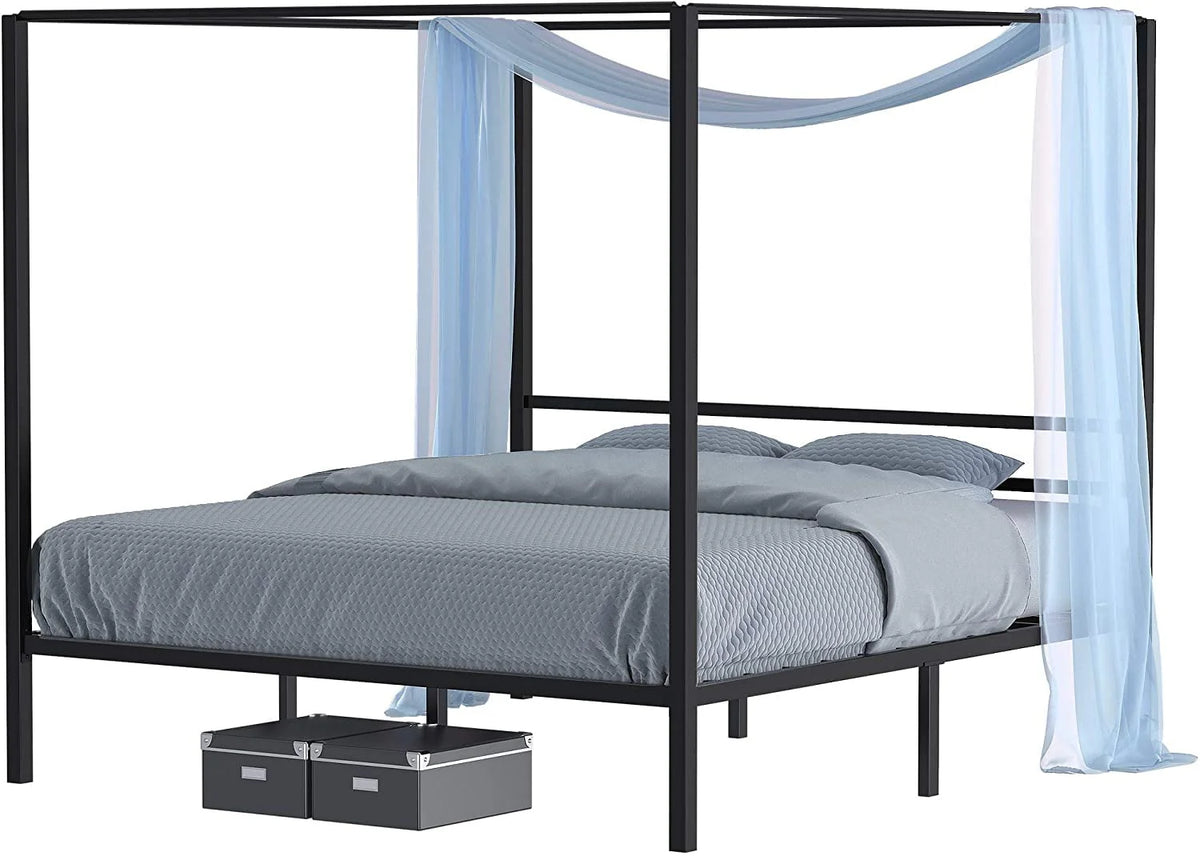 Queen Size Black Metal Canopy Bed Frame with Headboard V543458