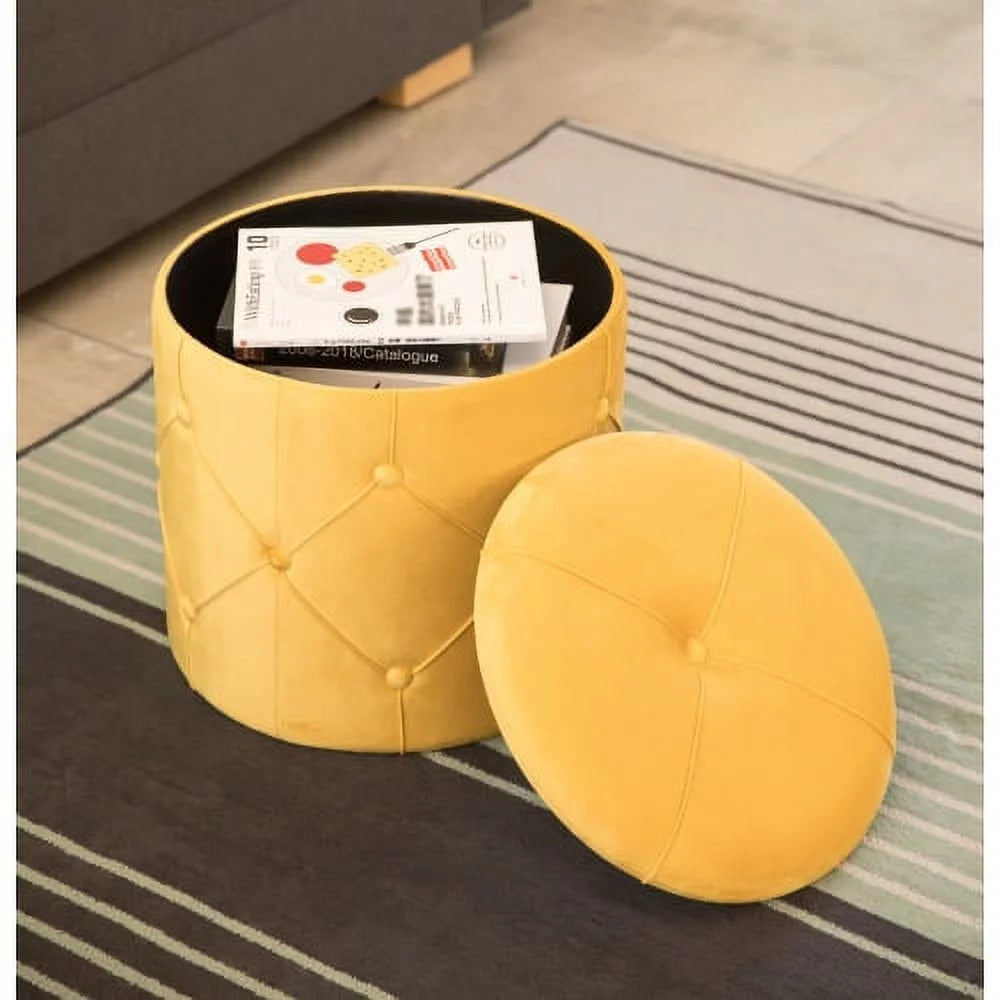 Round Wooden Velvet Ottoman Stool with Lid Z730234