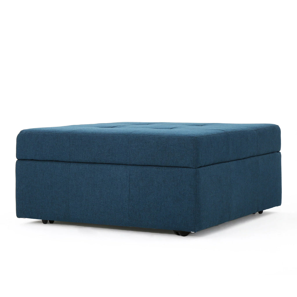 Navy Blue Tufted Fabric Storage Ottoman with Rolling Casters V89161
