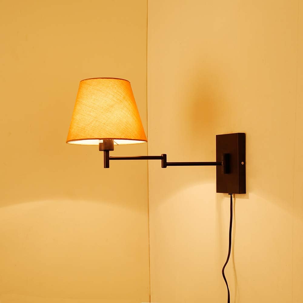 Swing Arm Wall Lamp Plug-in Cord Linen Shade O15320