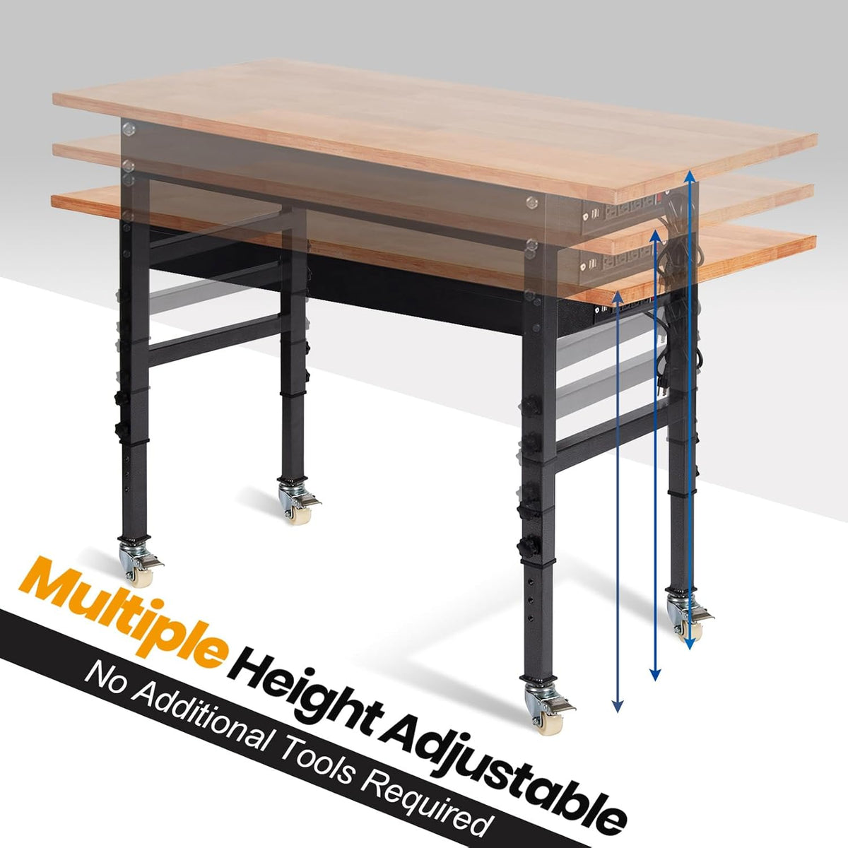 60" Adjustable Work Bench with Rubber Wood Top and Power Outlet X65342