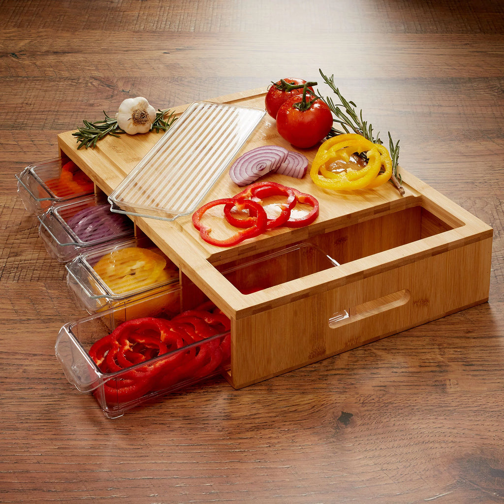 Bamboo Cutting Board with 4 Storage Trays and Lids L822