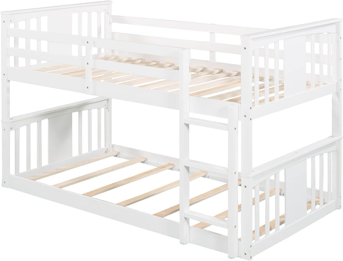 White Twin over Twin Low Bunk Bed Frame Wood J9320