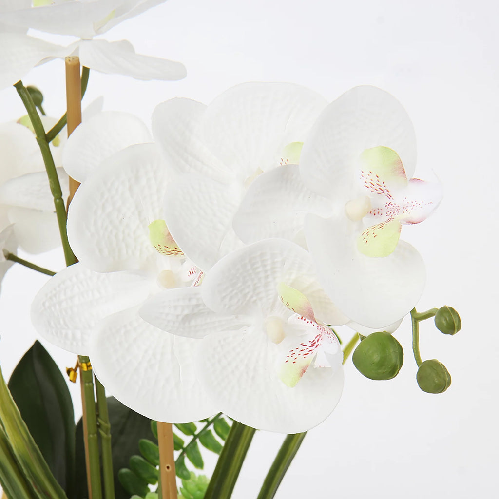 15" White Artificial Orchid in Silver Vase Q333