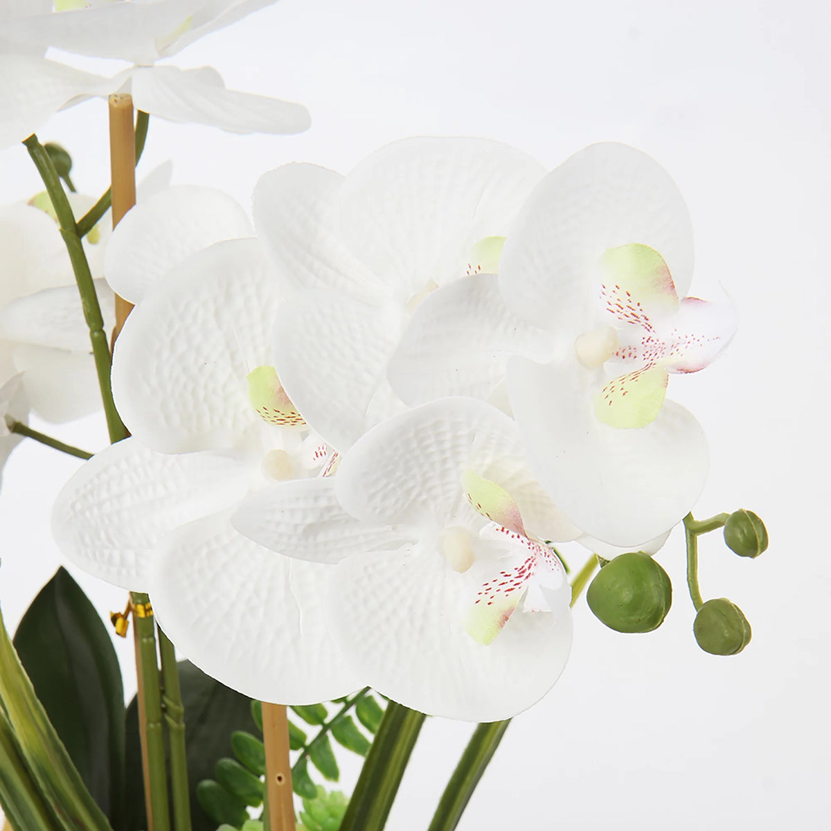 15" White Artificial Orchid in Silver Vase Q333