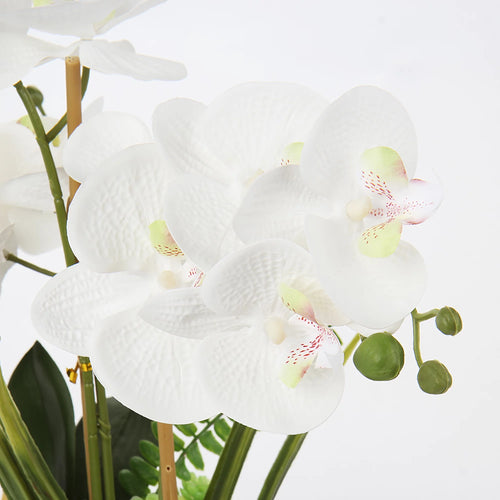 15" White Artificial Orchid in Silver Vase Q333