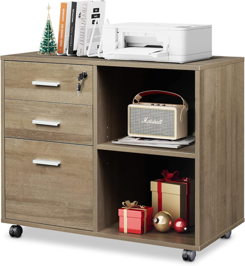 Black 3 Drawer Wood File Cabinet with Lock A24659