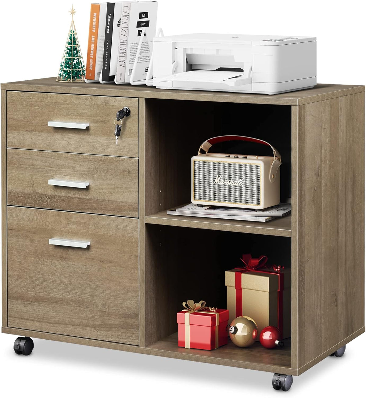 Black 3 Drawer Wood File Cabinet with Lock A24659