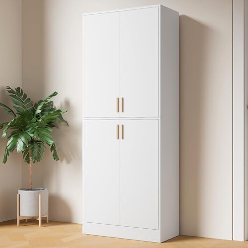Gray 71" Tall Wood Storage Cabinet with Doors and Shelves H3920