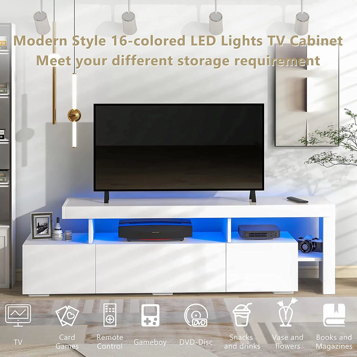 White High Gloss LED TV Stand with Shelf B408472