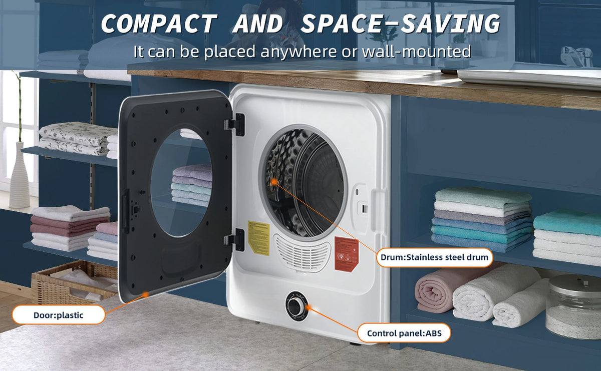 Portable Electric Laundry Dryer 850W 1.95 Cu.ft Stainless Steel A9078
