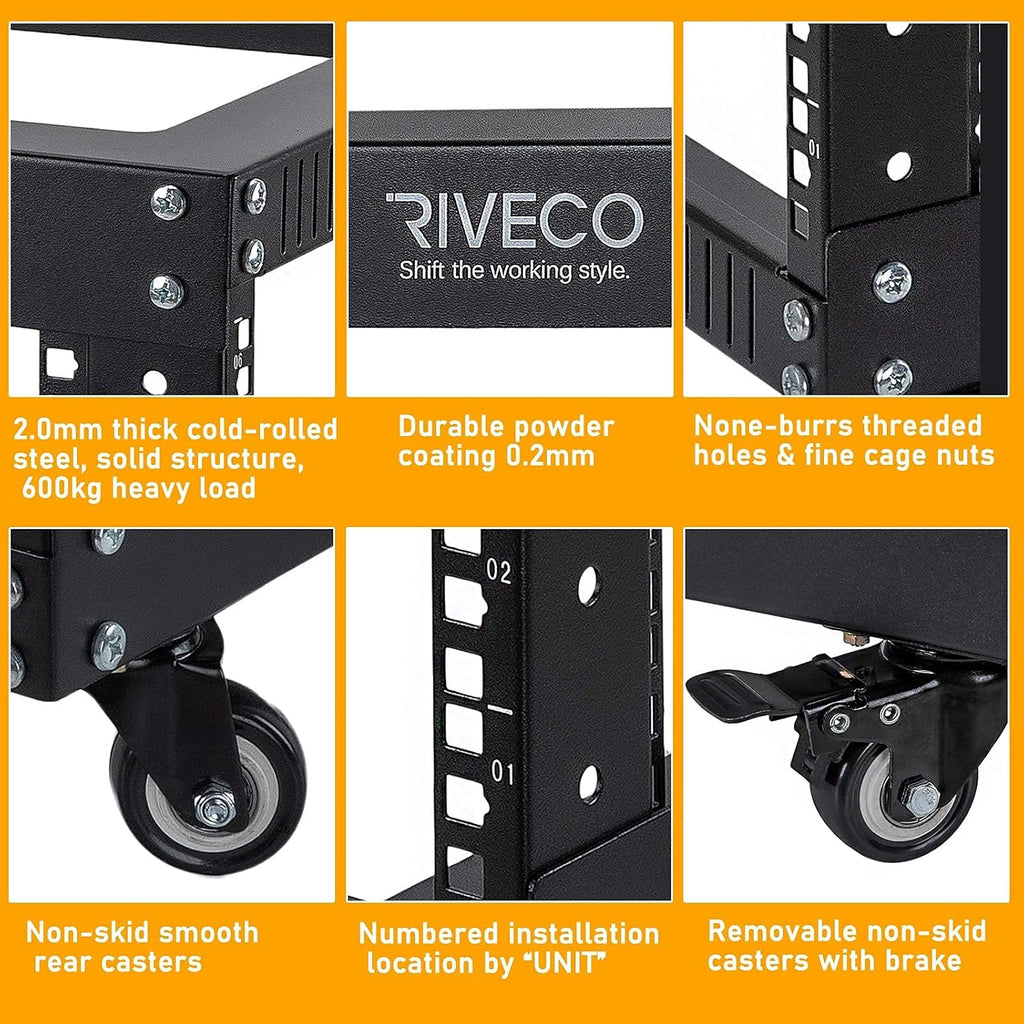 9U Open Frame Server Rack with Casters Black E25576