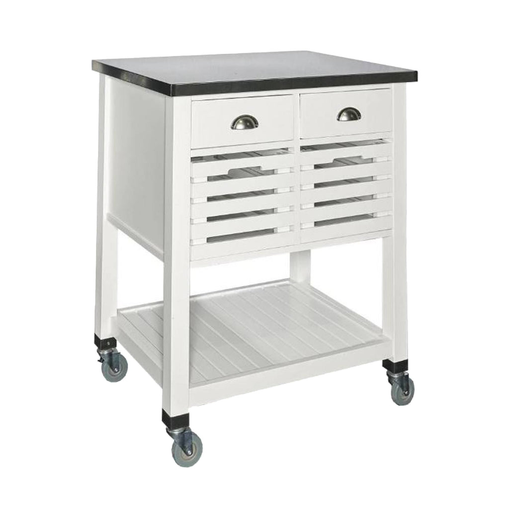 White 4 Drawer Wooden Kitchen Cart with Caster Wheels F2093