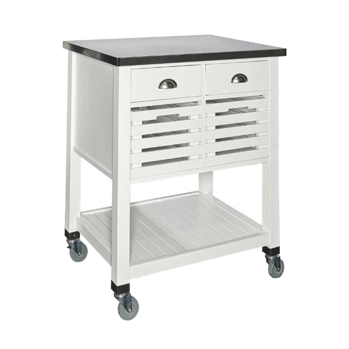 White 4 Drawer Wooden Kitchen Cart with Caster Wheels F2093
