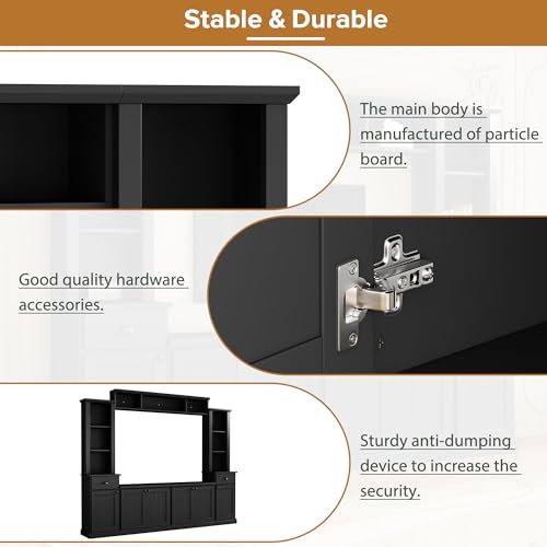 Black TV Stand Set with Storage Cabinets, Drawers and Shelves U870202