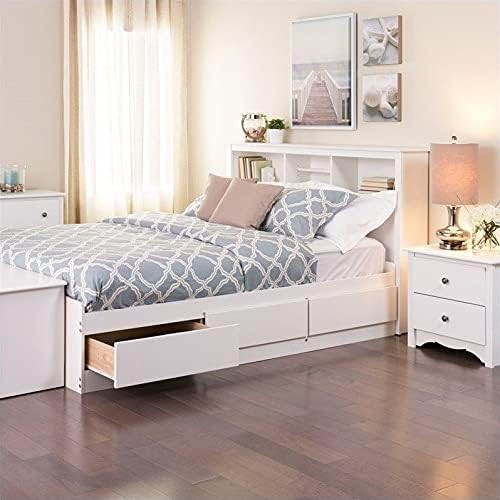 White Queen Bookcase Platform Storage Bed E128571