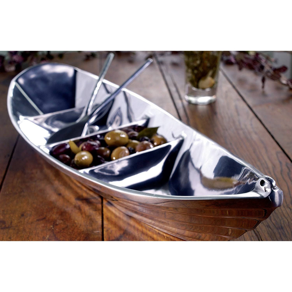 Silver Tropical Boat Tray with 2 Oars as Servers M72458