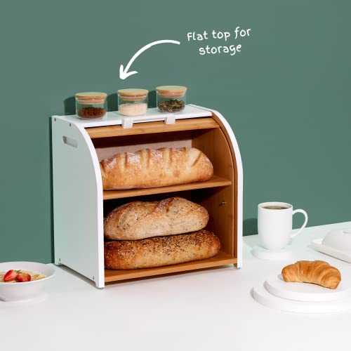Bamboo Double Layer Roll Top Bread Box O771