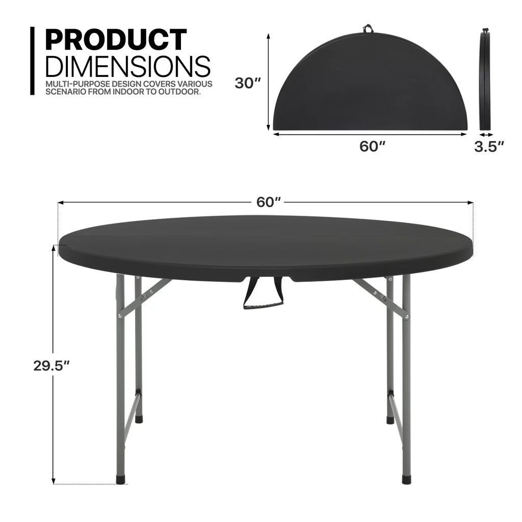 7 Pieces 5 FT Folding Round Table and Chair Set Black K27130