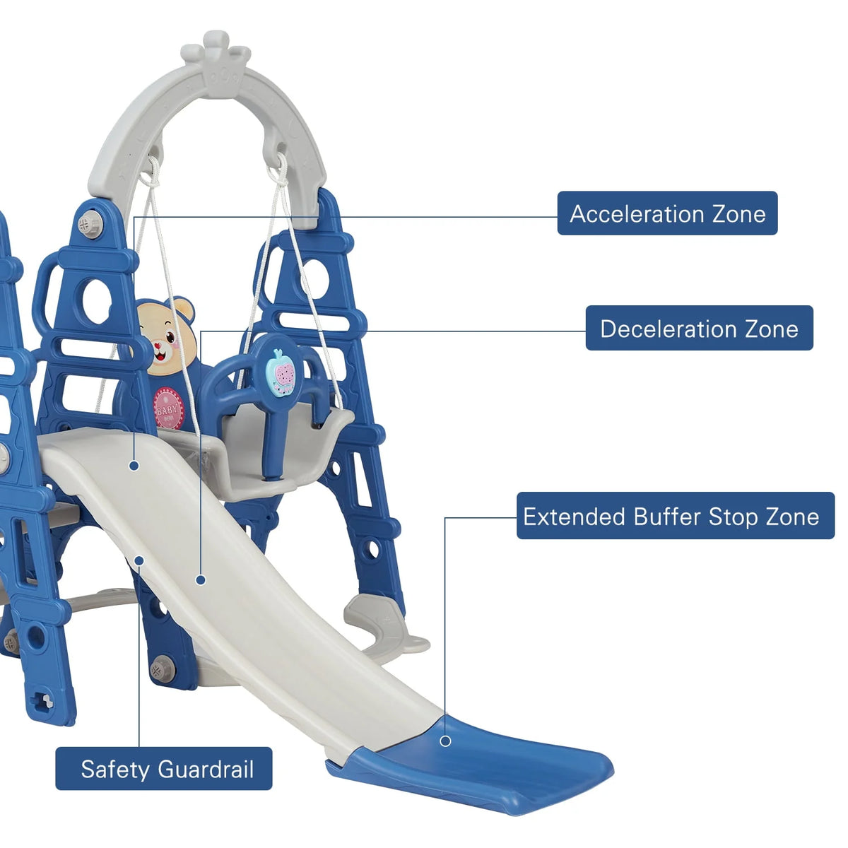 Blue Kids 5-in-1 Slides Climbing Swing Set I44001