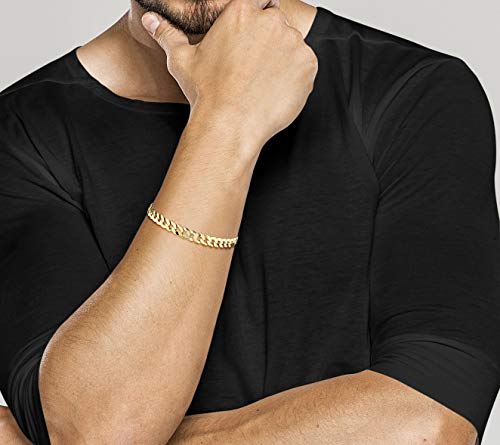 18K Gold Over Sterling Silver Solid Diamond-Cut Cuban Link Curb Chain Bracelet H7684