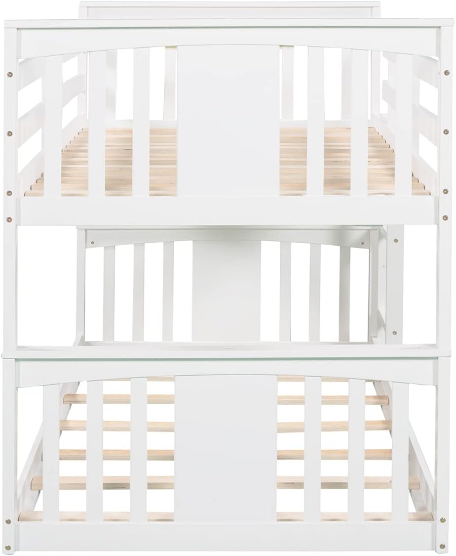 White Twin over Twin Low Bunk Bed Frame Wood J9320