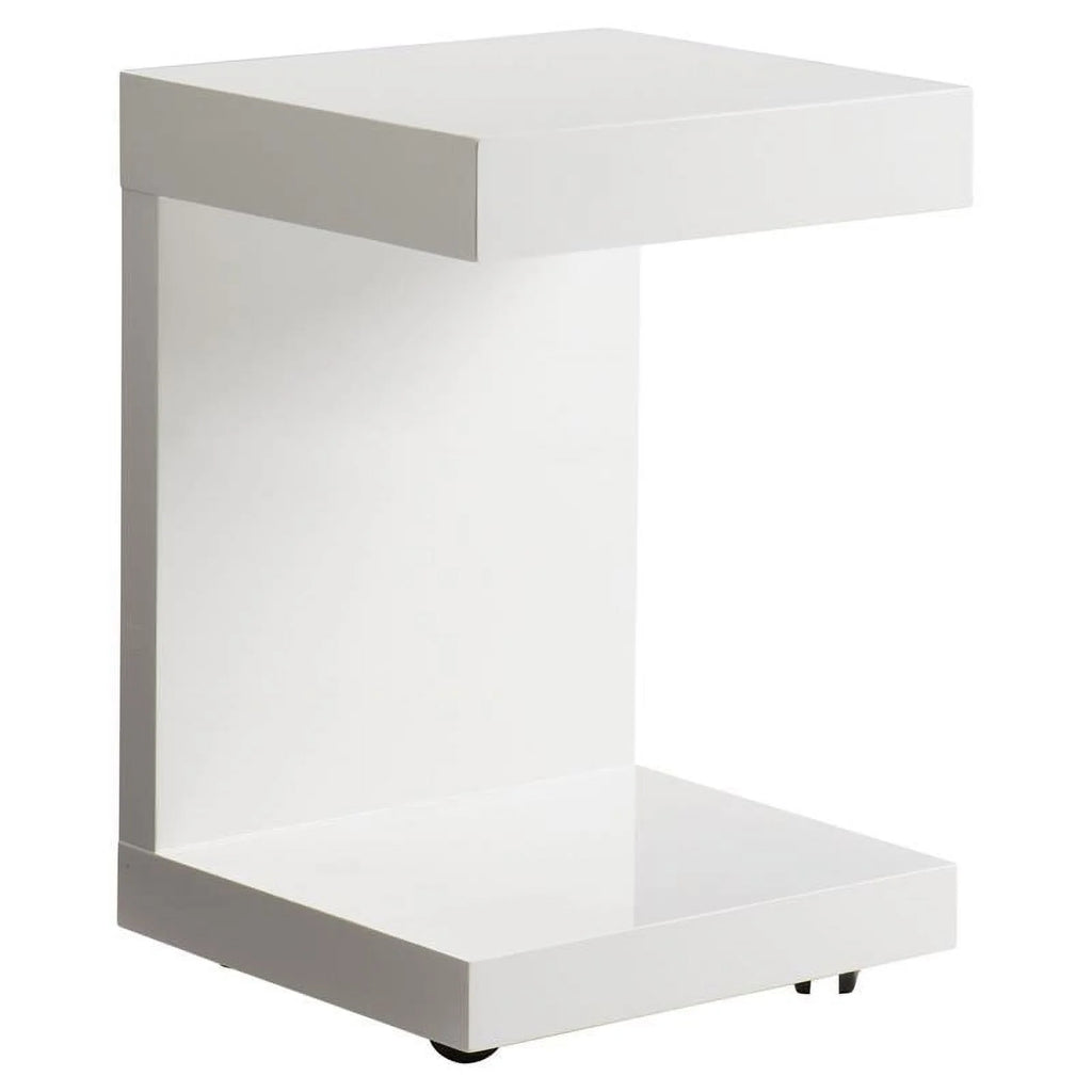 16" C-shaped End Table Set of 2 High Gloss White P8482