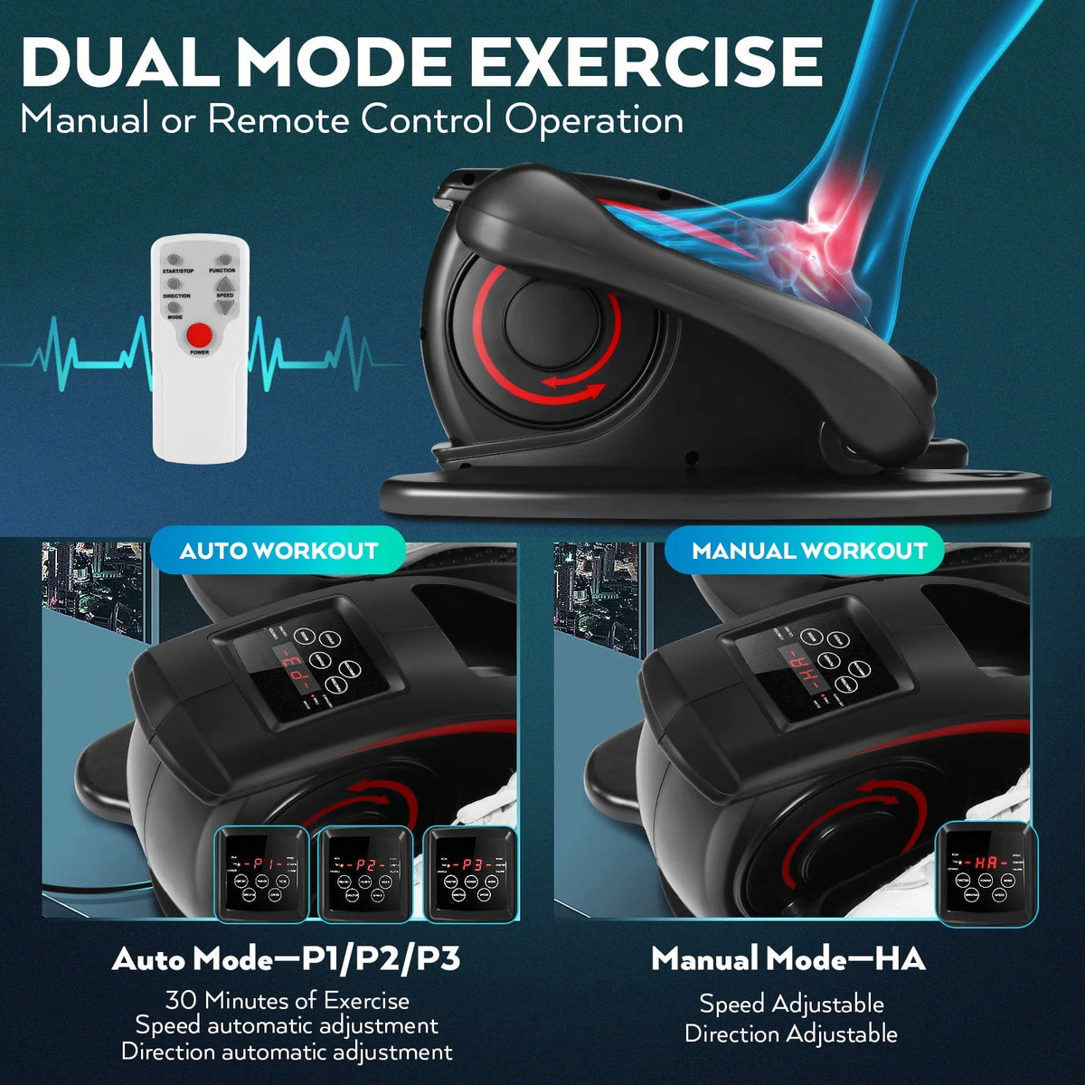 Black Red Under Desk Elliptical Machine M63901