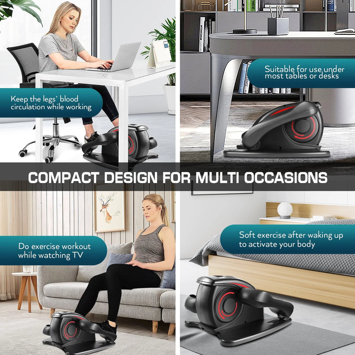 Black Red Under Desk Elliptical Machine M63901