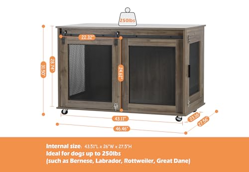 47 Inch Wooden Dog Crate Furniture with Sliding Doors and Wheels C85498
