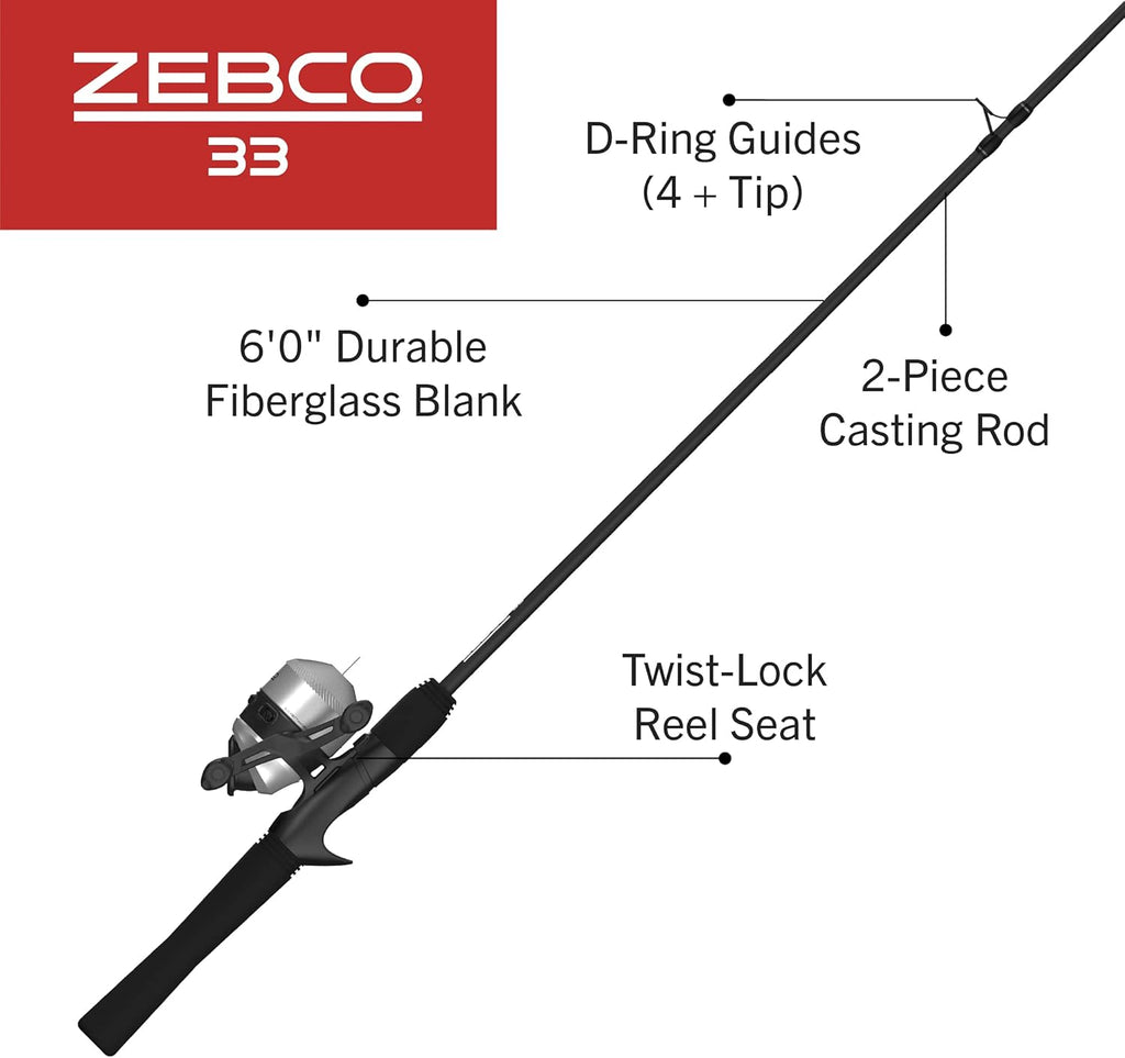 Silver/Black 6-Foot 2-Piece Fiberglass Spincast Reel and Fishing Rod Combo J8805