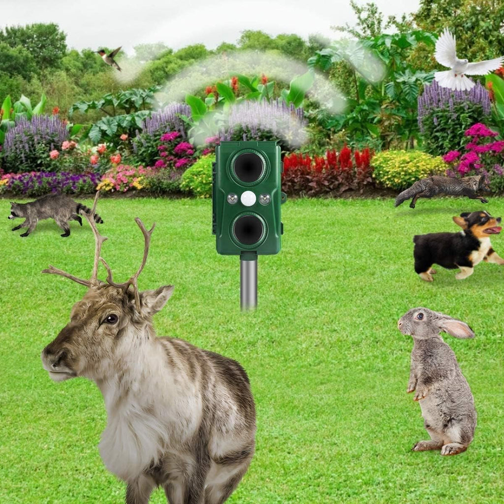 Ultrasonic Solar Animal Deterrent with Motion Sensor and Flashing Lights T443