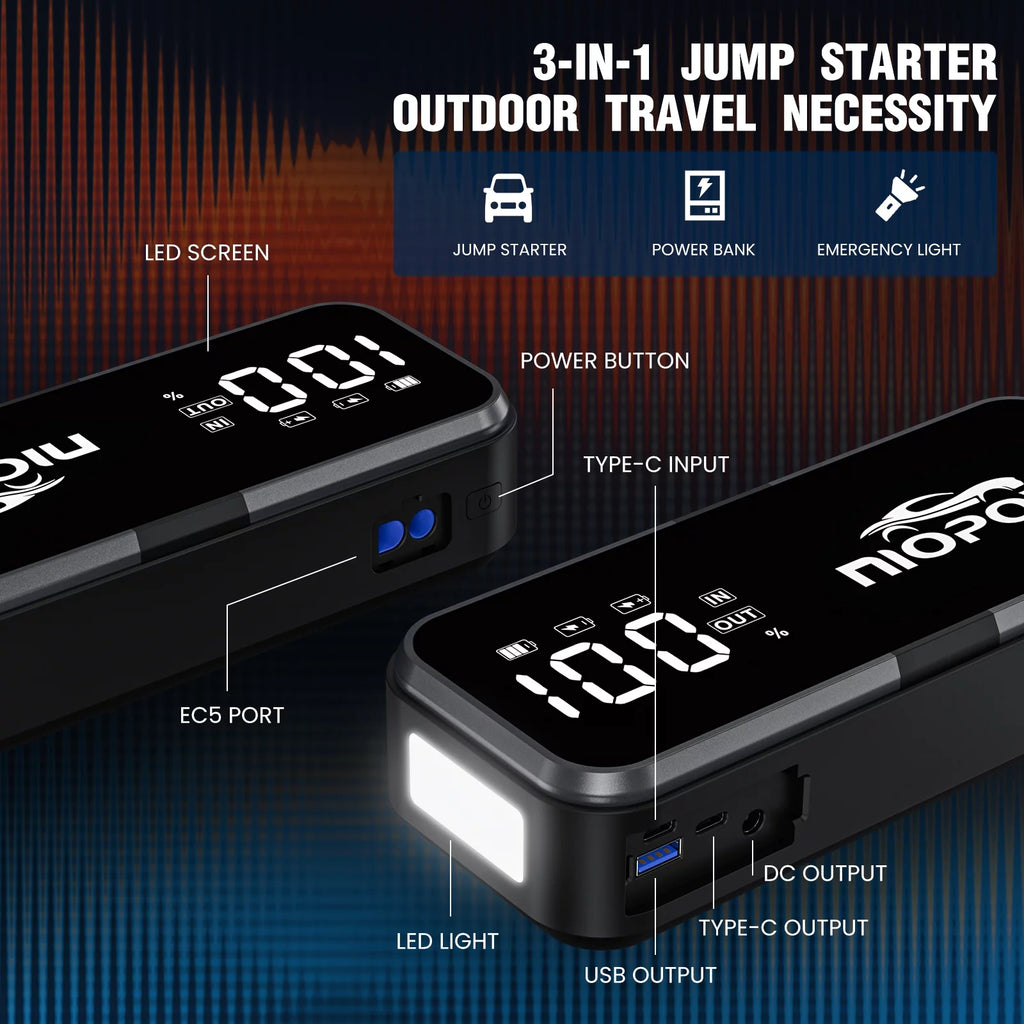 5000A 12V Portable Lithium Jump Starter with 3.3 Display and LED Light W327