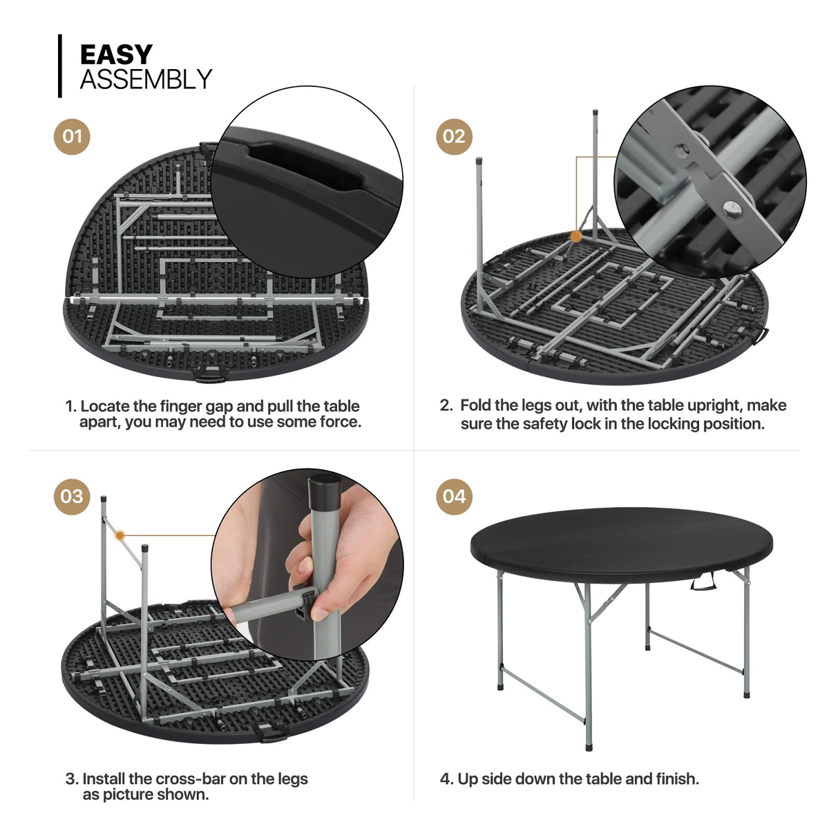 7 Pieces 5 FT Folding Round Table and Chair Set Black K27130