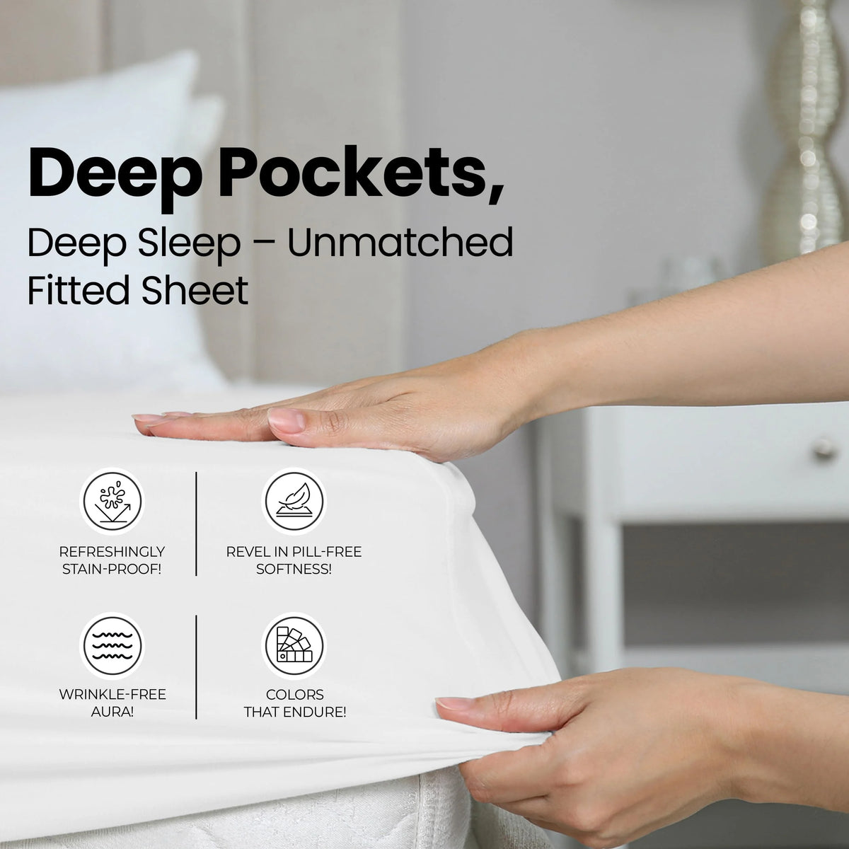 Queen Fitted Sheet, Deep Pocket 15 Inches, White Microfiber S54768