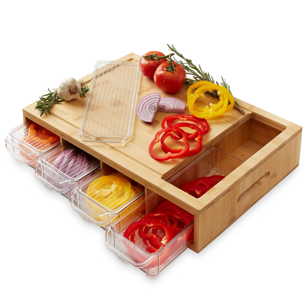 Bamboo Cutting Board with 4 Storage Trays and Lids L822