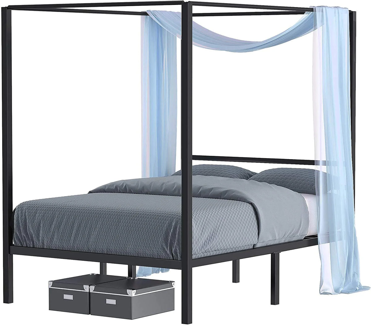 Queen Size Black Metal Canopy Bed Frame with Headboard V543458