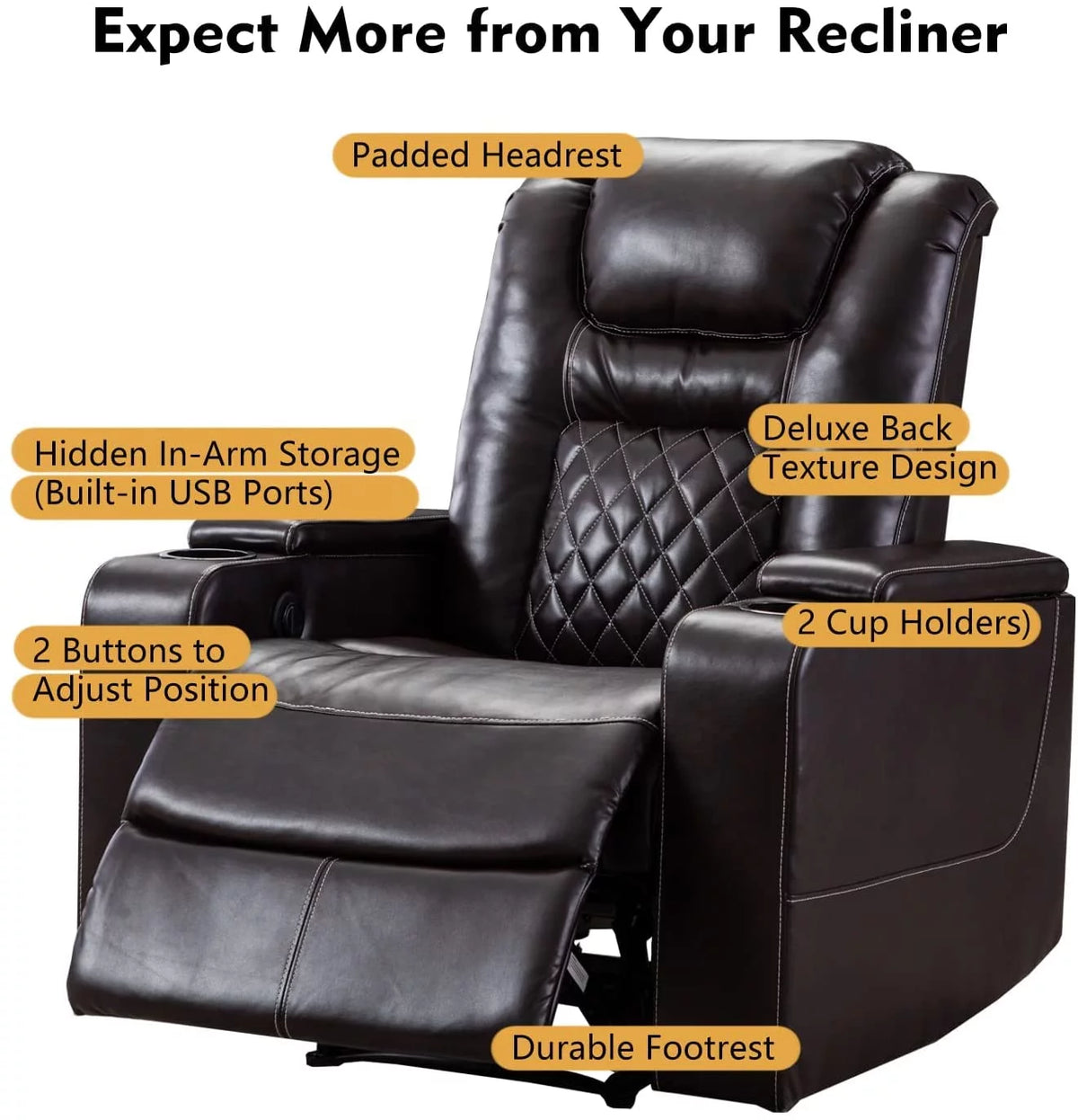 Brown Leather Power Recliner Chair K5730